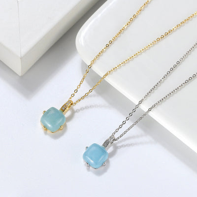 S925 Sterling Silver Necklace Natural Aquamarine