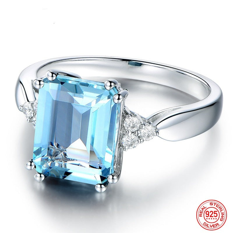 925 Sterling Silver Fashion Aquamarine Gemstone Ring For Women Wholesale