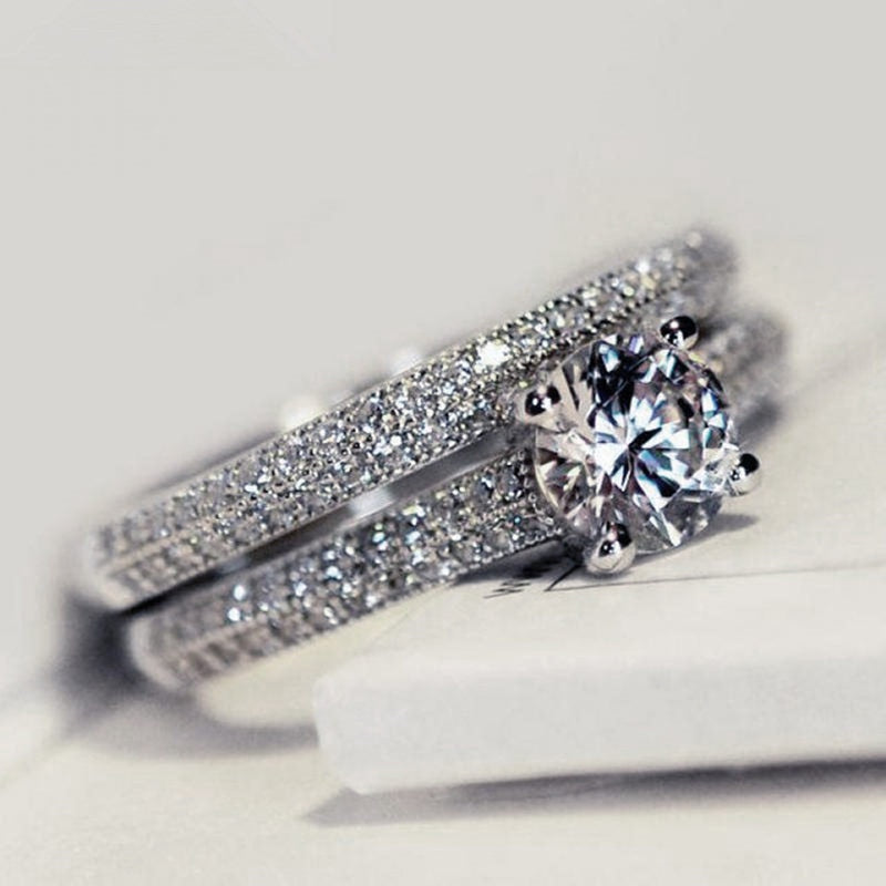 925 Sterling Silver Double Zircon Rings For Women Fashion Wedding Engagement