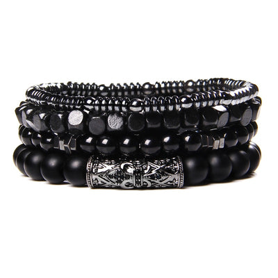 Fashion Natural Stone Beads Men Bracelet Multilayer Black Lava Onyx Beads Charm Punk Bracelet Bangles Women Jewelry Couples Gift