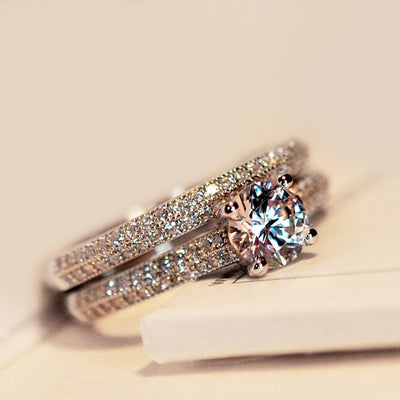 925 Sterling Silver Double Zircon Rings For Women Fashion Wedding Engagement