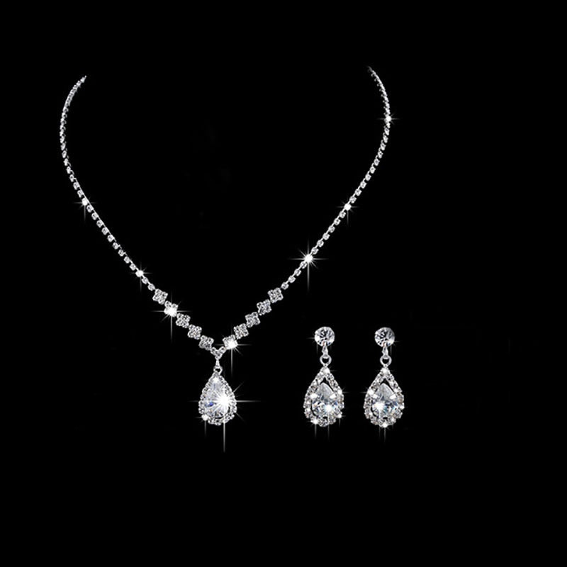 Fashion Crystal Bride Jewelry Set Rhinestone Silver-plated Wedding Dress Banquet Necklace Earring Set Ladies Gift