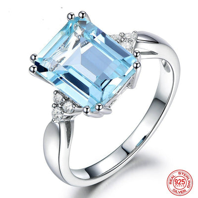 925 Sterling Silver Fashion Aquamarine Gemstone Ring For Women Wholesale