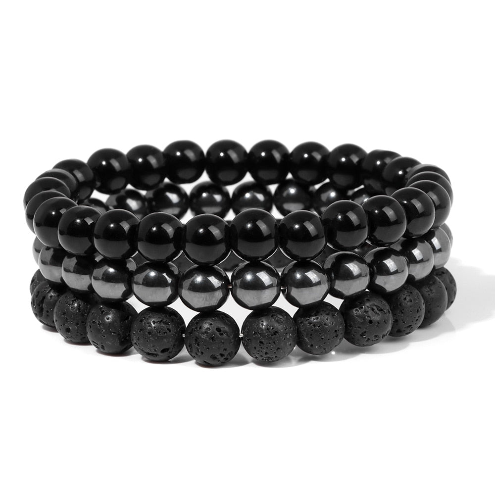 Fashion Natural Stone Beads Men Bracelet Multilayer Black Lava Onyx Beads Charm Punk Bracelet Bangles Women Jewelry Couples Gift