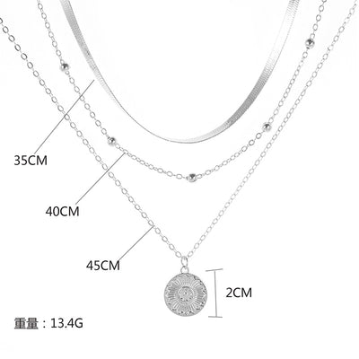 925 Sterling Silver Three-Layer Round Necklace Simple Snake Chain Charm Ball Chain Party Gift For Women