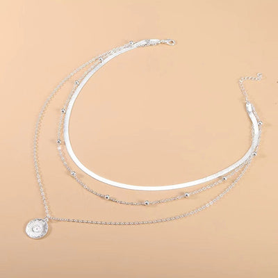 925 Sterling Silver Three-Layer Round Necklace Simple Snake Chain Charm Ball Chain Party Gift For Women