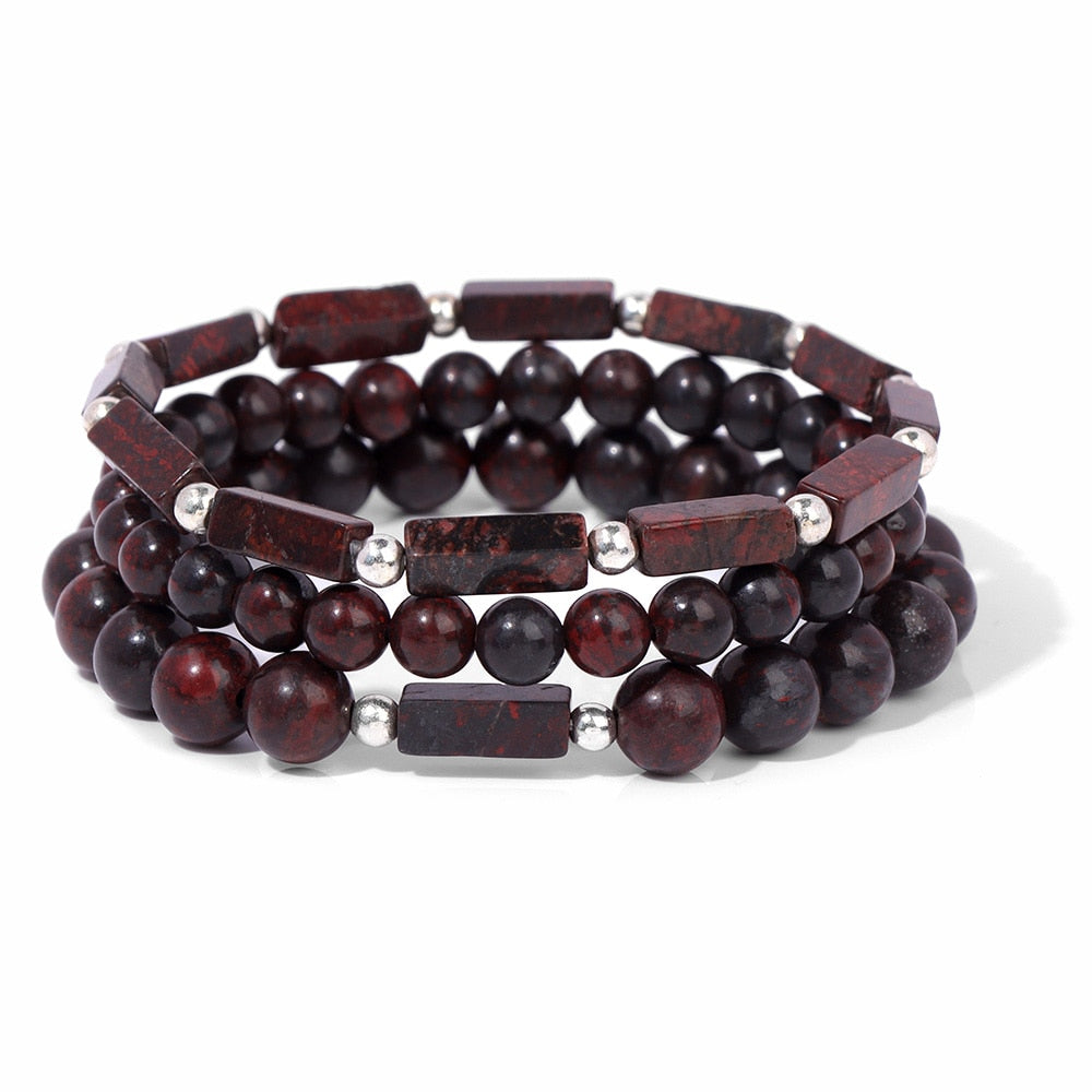 Fashion Natural Stone Beads Men Bracelet Multilayer Black Lava Onyx Beads Charm Punk Bracelet Bangles Women Jewelry Couples Gift