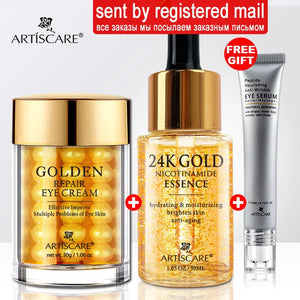  24K Gold Serum, Anti-Wrinkle Eye Cream, and Face Essence for Women - Korean Cosmetics for Age-Defying Results"