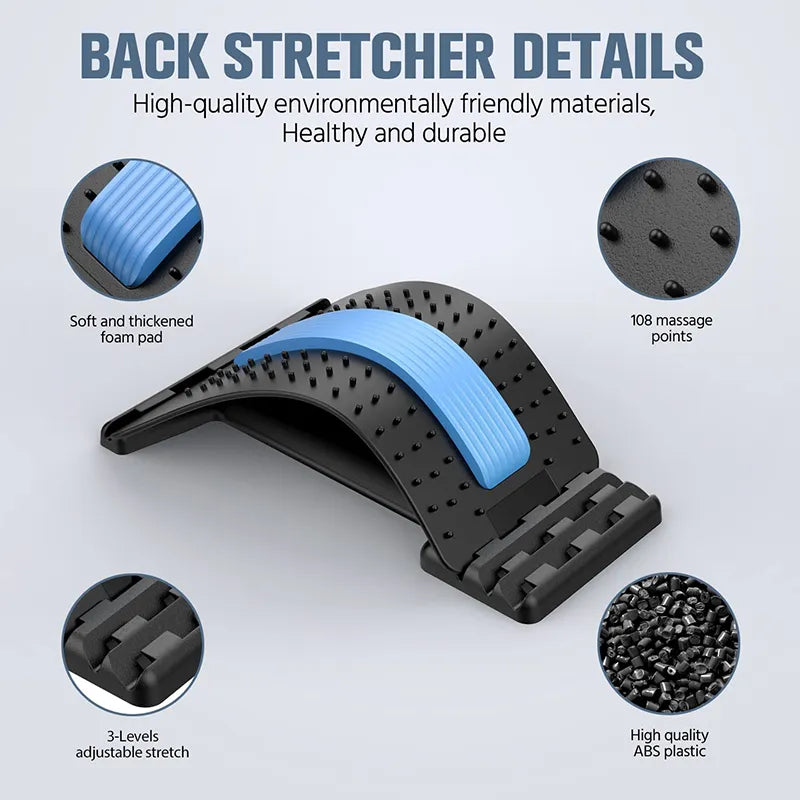  "Adjustable Magnetotherapy Back Stretcher with Multi-Level Massager for Waist, Neck, and Spine Support, Promoting Fitness and Providing Pain Relief"