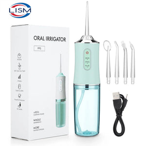  "USB Rechargeable Portable Dental Water Flosser - Oral Irrigator with 4 Jet Tips, 220ml Capacity, 3 Modes, IPX7 Waterproof, and 1400RPM Water Jet"