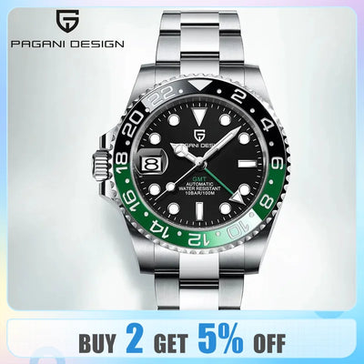 PD-1662 Luxury GMT Men Mechanical Wristwatch Sapphire Glass Stainless Steel 100M Waterproof Automatic Watches