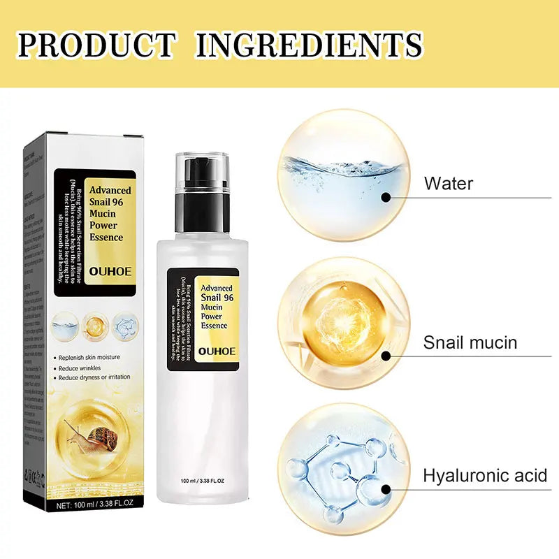 Snail Mucin 96% Collagen Power Essence Hydrating Face Serum Skin Barrier Repair Fade Dark Spots and Blemishes Shrink Pores Acne