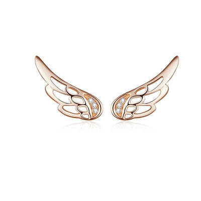 Genuine Sterling Silver  Feather Fairy Wings Stud Earrings Silver for Women Fashion Silver Jewelry