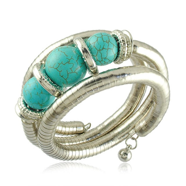 New Turquoise Bracelet Jewelry Set Vintage Silver Plated Necklace Bracelet Earring Ring Jewelry Sets Women