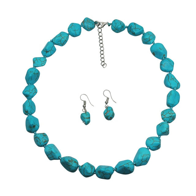 New Turquoise Bracelet Jewelry Set Vintage Silver Plated Necklace Bracelet Earring Ring Jewelry Sets Women