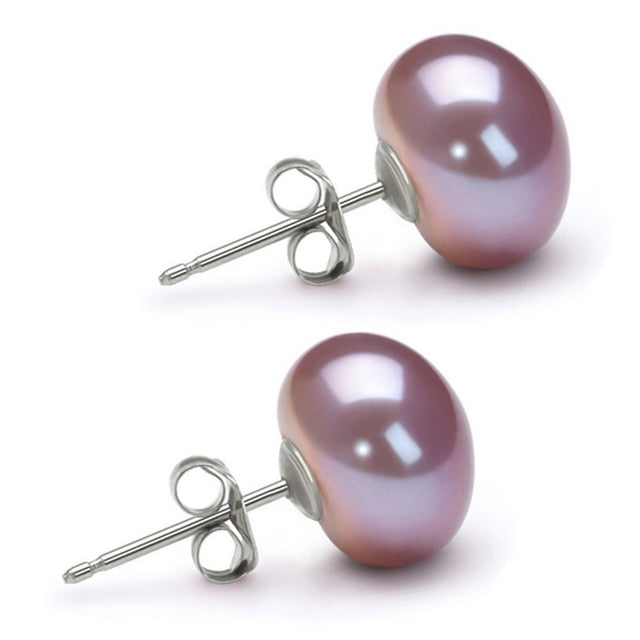 Women's stud earrings, 100% natural freshwater pearls, 925 sterling silver, various color options