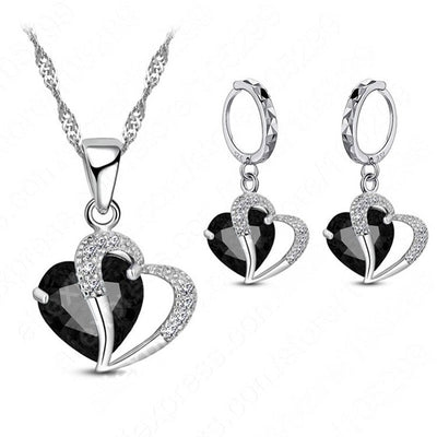 Luxury Women 925 Sterling Silver Cubic Zircon Necklace Pendant Earrings Sets Cartilage Piercing Jewelry Wedding Heart Design