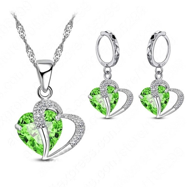 Luxury Women 925 Sterling Silver Cubic Zircon Necklace Pendant Earrings Sets Cartilage Piercing Jewelry Wedding Heart Design