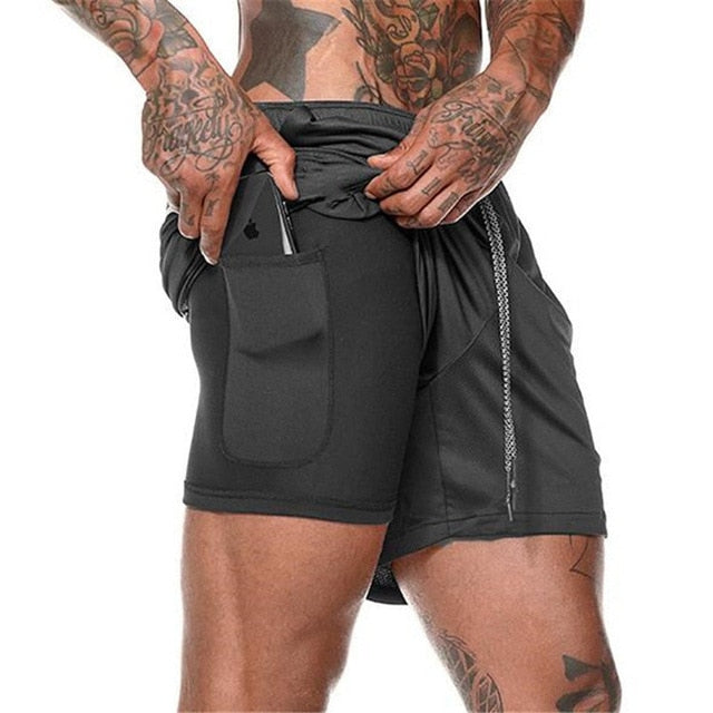 NEW Men's Running Shorts Men's 2 in 1 Sports Shorts Male double-deck Quick Drying Sports men Shorts Jogging Gym Shorts men