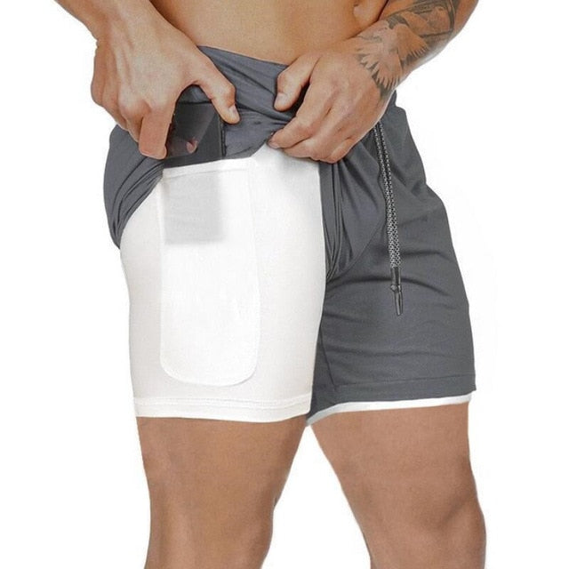 NEW Men's Running Shorts Men's 2 in 1 Sports Shorts Male double-deck Quick Drying Sports men Shorts Jogging Gym Shorts men